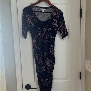 Motherhood maternity Purple Midi Dress with Pink Floral Design